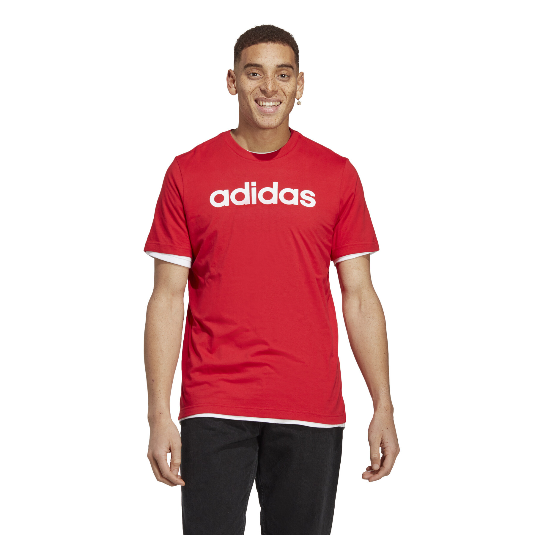 Embroidered logo t-shirt linear jersey simple adidas Essentials
